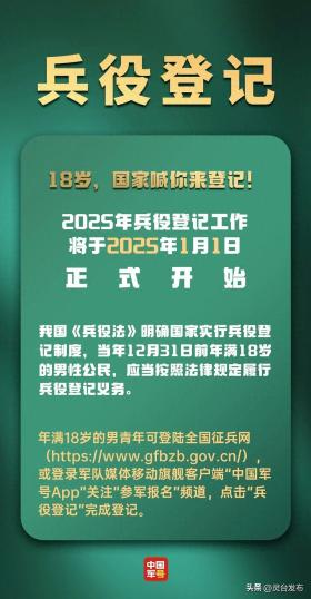 2025年全面启动，适龄男子需完成登记